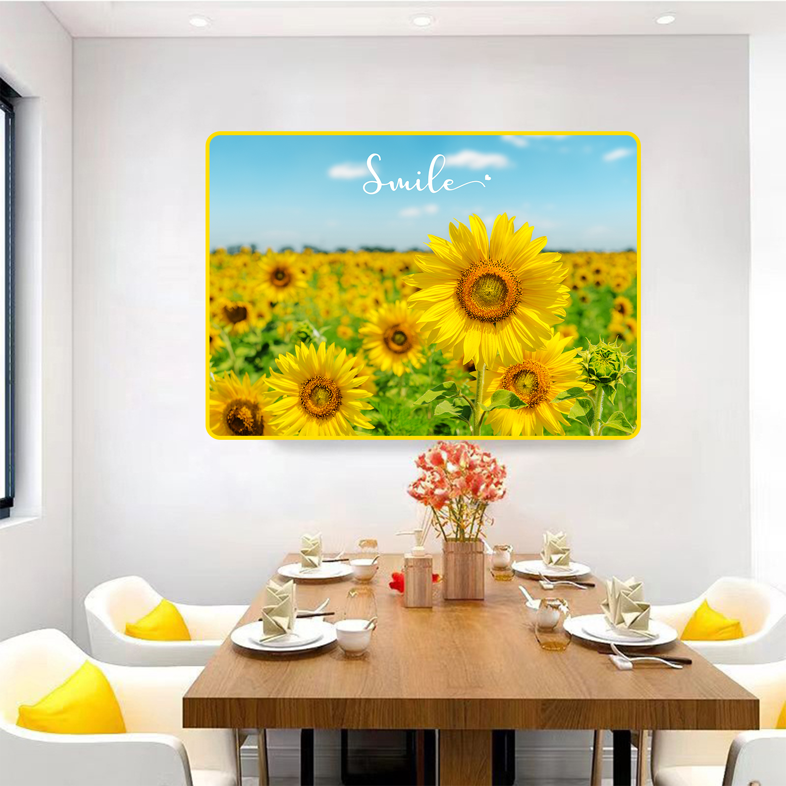 T02现代简约餐厅装饰画花卉向日葵饭厅餐桌温馨客厅单幅挂画