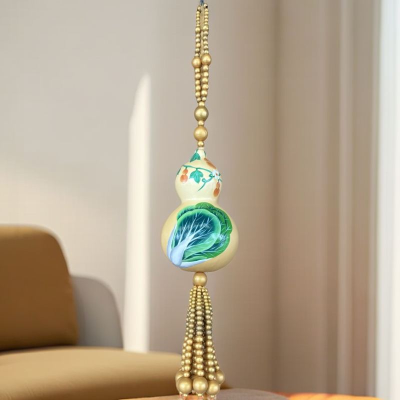 巧金花原创纯手绘天然葫芦挂饰串珠葫芦孔雀牡丹花鱼家居茶室客栈