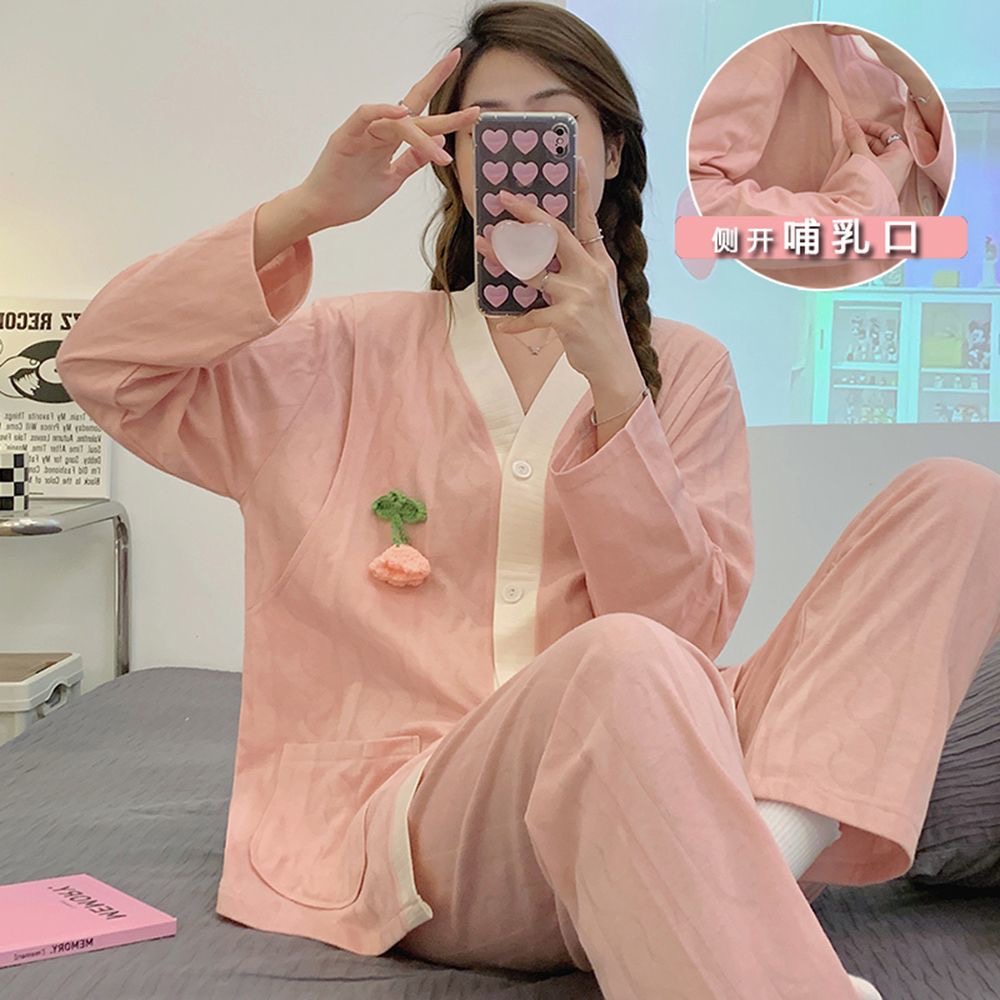 春秋款月子服棉吸汗孕妇哺乳睡衣套装春秋产妇产后喂奶哺乳期套装