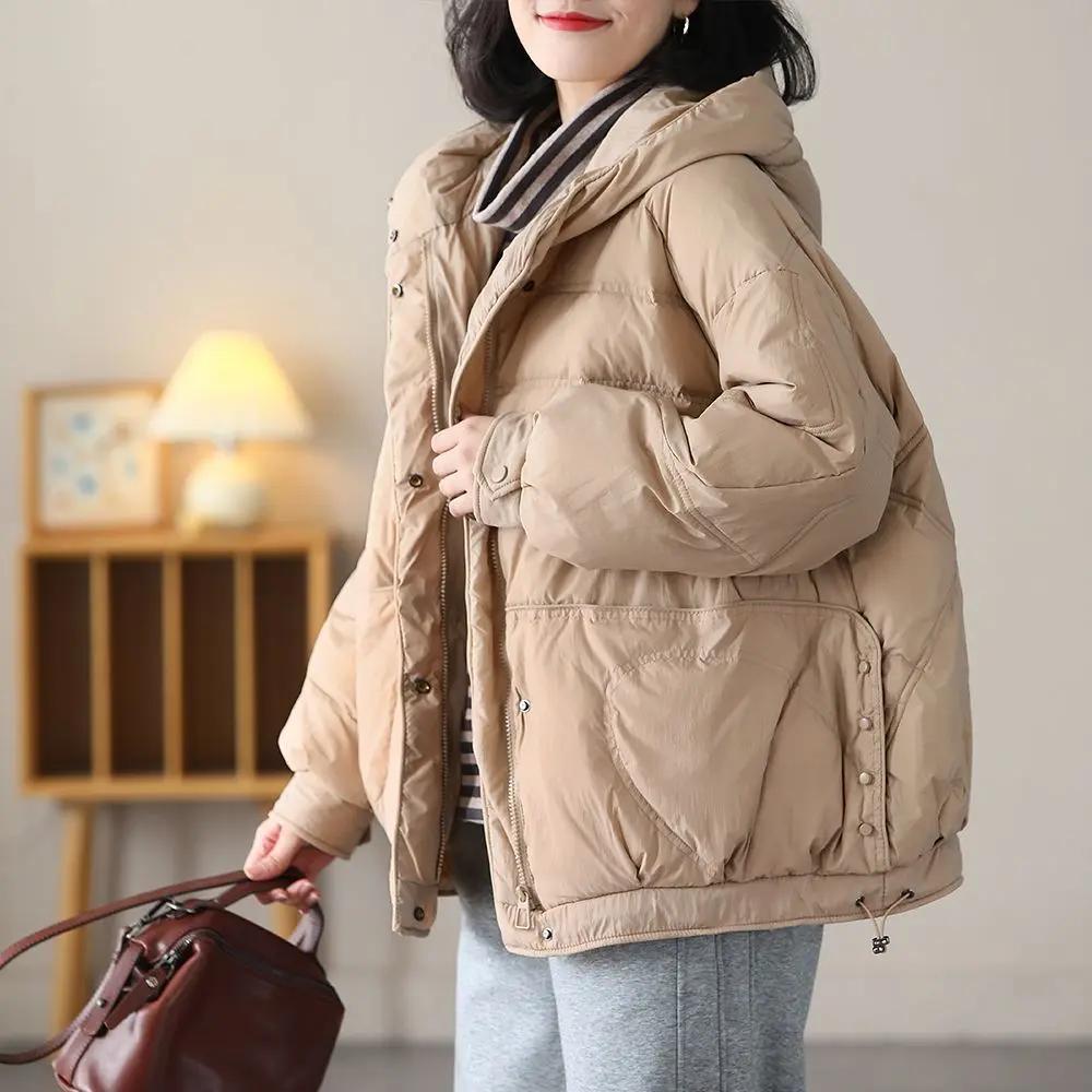 200斤大码连帽白鸭绒羽绒服女宽松保暖韩版气质拉链休