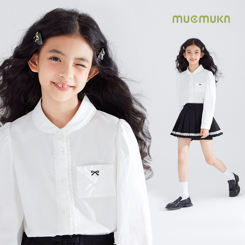 【心愿芭蕾颂】纯棉女童学院风娃娃领白衬衫甜美白色长袖M43XC2986