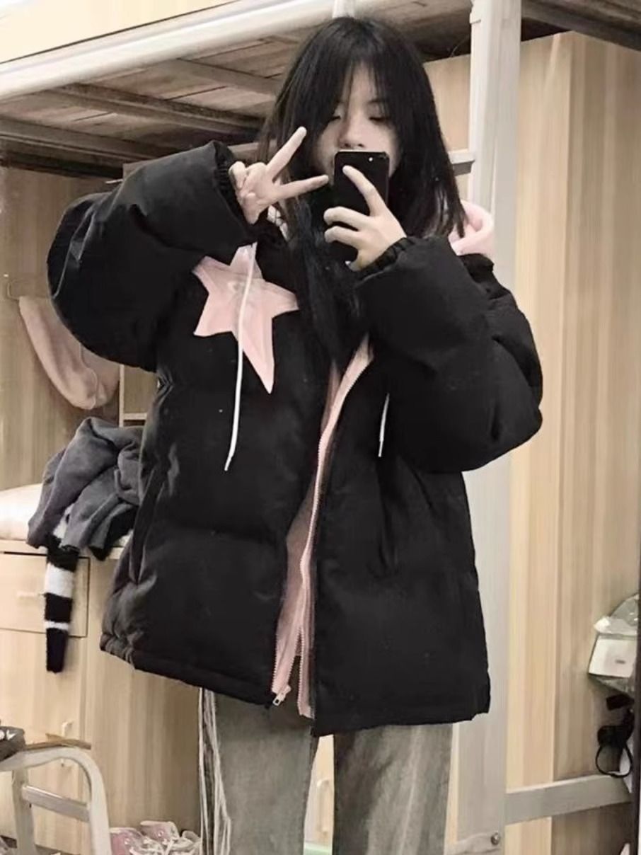 雪中飞2023冬季加厚棉服外套女美式复古假两件连帽设计感棉衣宽松