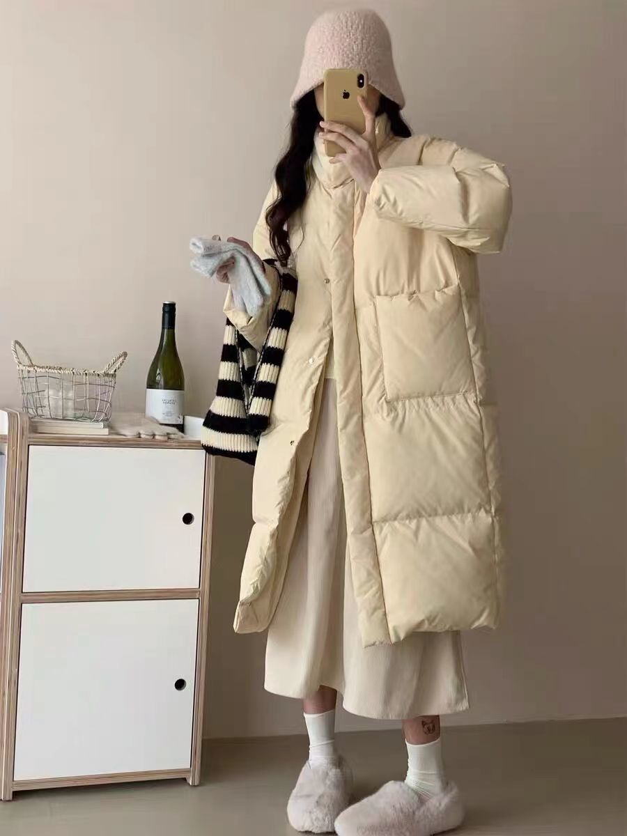 雪中飞2023年新款中长款羽绒服女韩版加厚立领小个子白鸭绒面包服