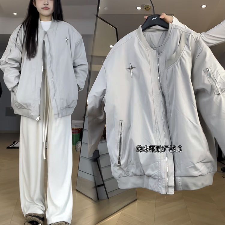 雪中飞美式高街夹棉加厚飞行员夹克女潮牌情侣棒球服棉衣ins棉服