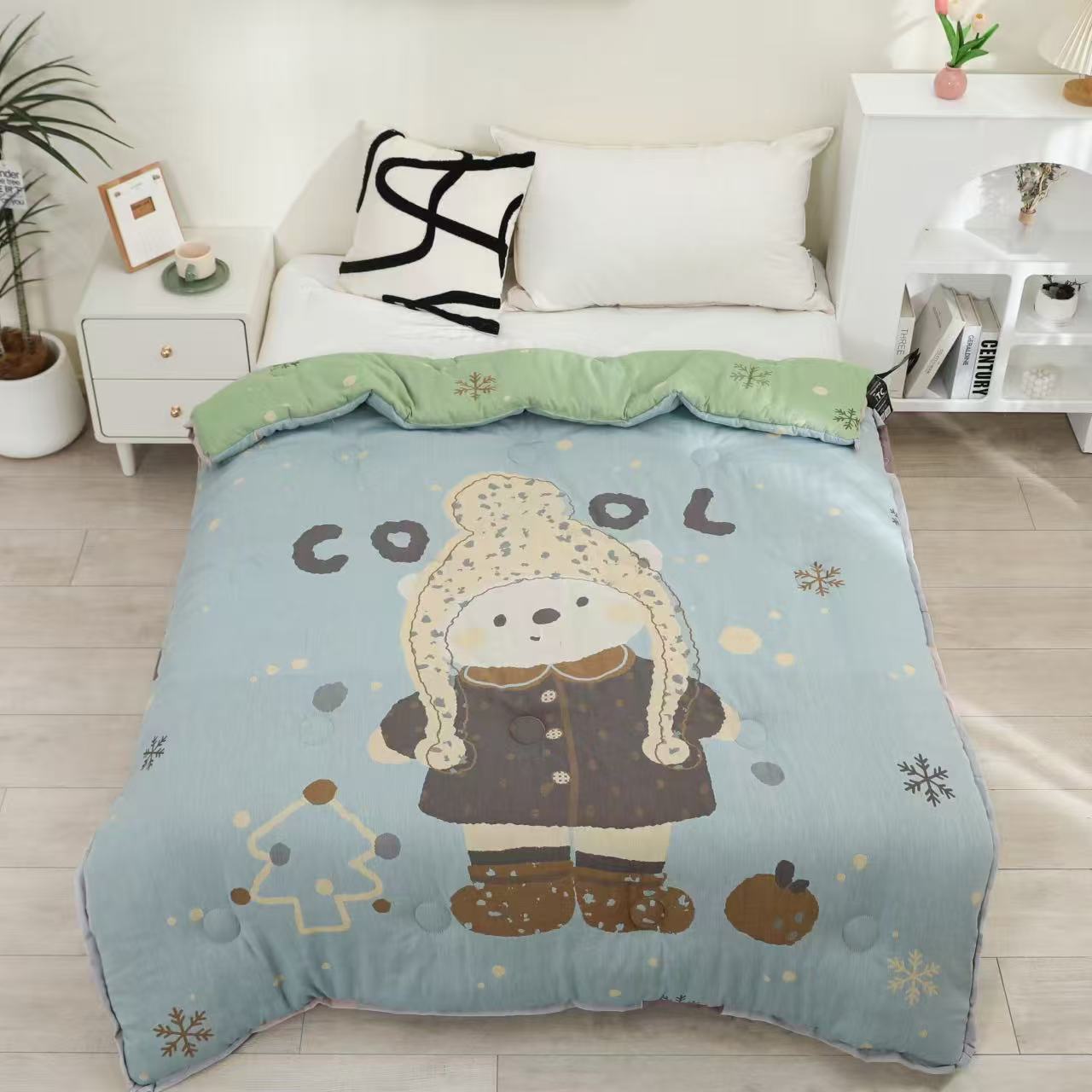 【帽子小熊绿】150*200cmA类双层纱全棉纱布大豆被秋冬被亲肤柔软