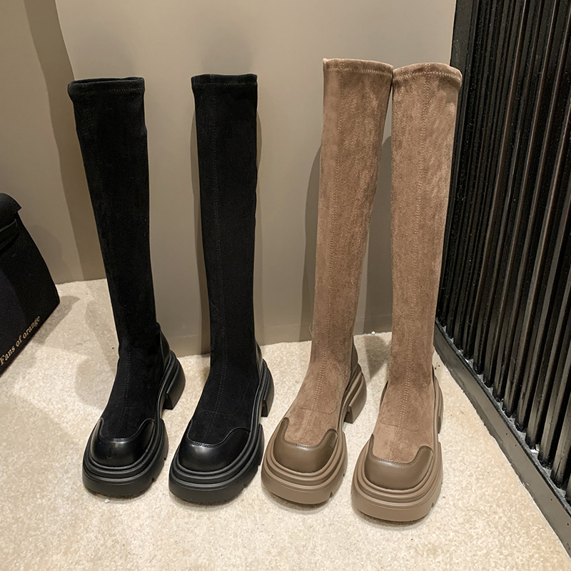百搭时尚过膝女靴厚底弹力显瘦高筒长筒靴瘦瘦靴 2023新款秋冬