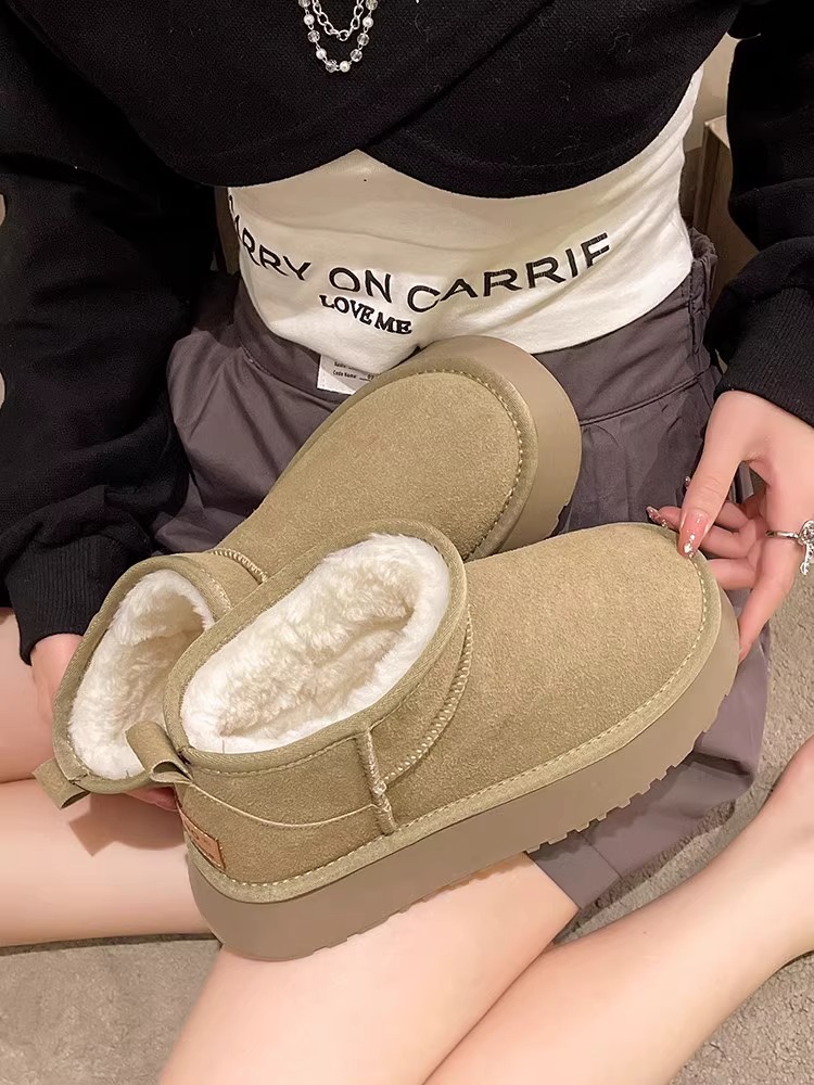 回力瑞雪地靴女厚底外穿冬季皮毛一体加绒加厚防滑短筒保暖面包鞋