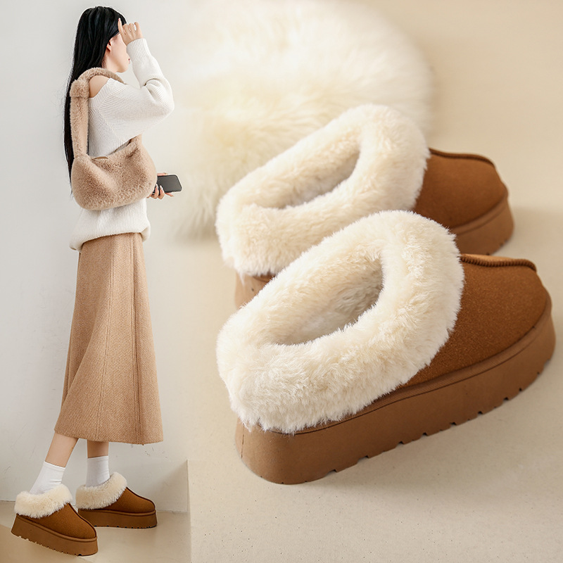 回力瑞毛毛拖鞋女外穿冬季新款皮毛一体雪地靴厚底加绒包头棉拖鞋