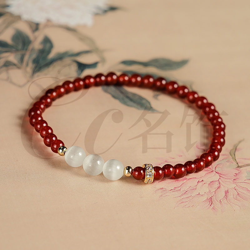 天然红玛瑙手链复古轻奢时尚单圈手串-6185