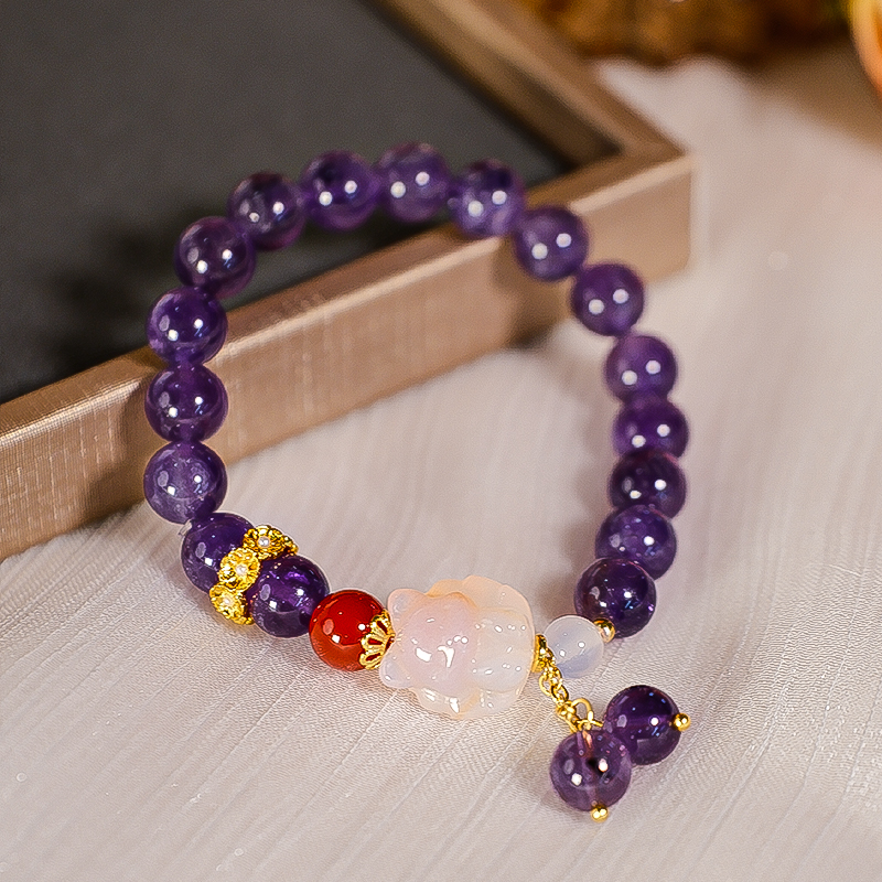 天然紫手链紫水晶手串可爱阿狸配饰红玛瑙串珠轻奢时尚简约-5909