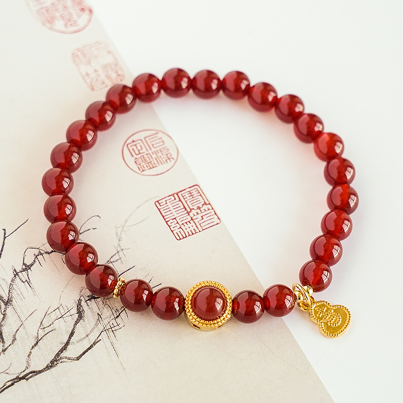 复古风红玛瑙搭配小葫芦气质风手链 多样性发一-Y0510