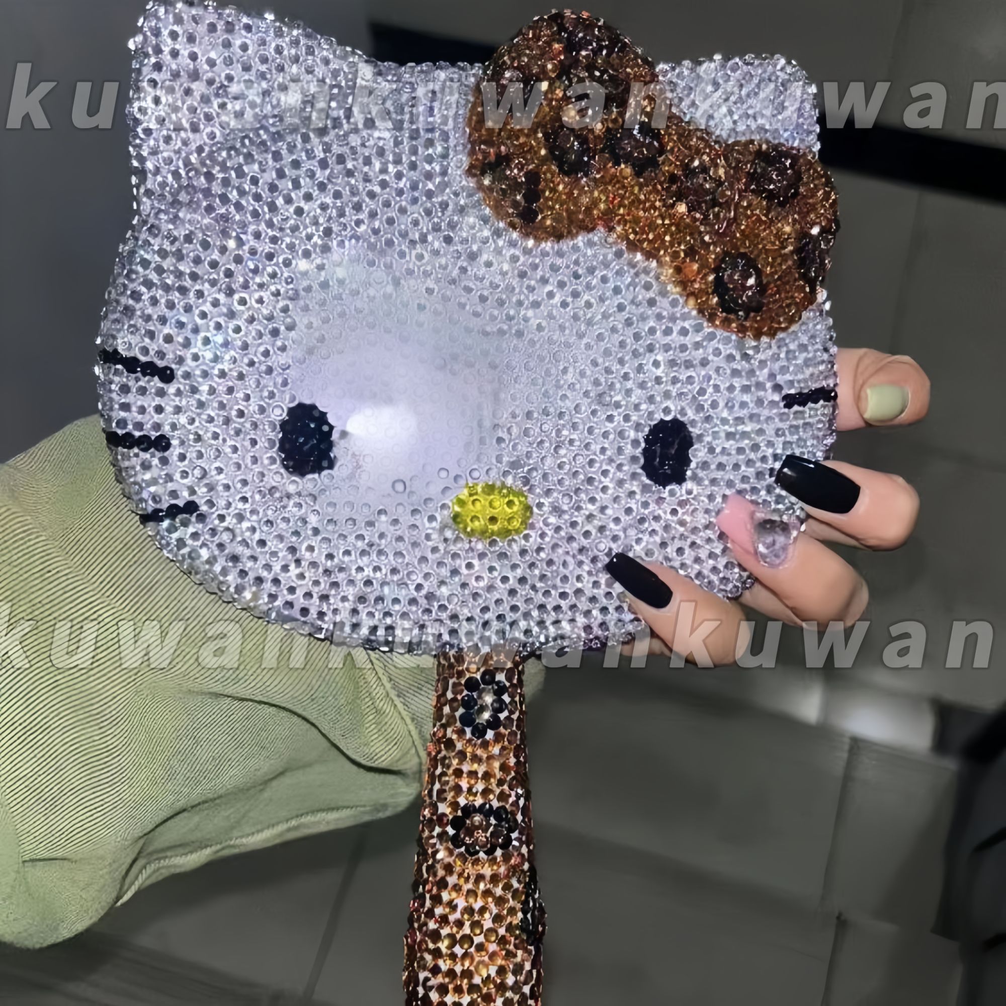 新款圣诞节kt镜子豹纹手工贴钻化妆镜闺蜜女生情人节礼物凯蒂镜子