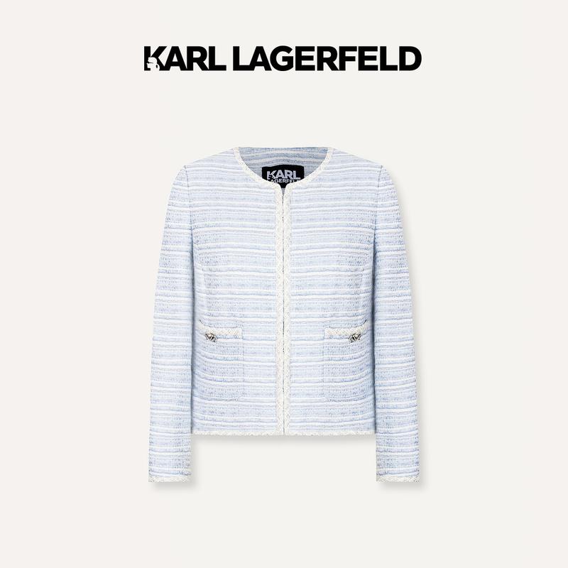 【官方】KARL LAGERFELD 24春花呢双袋小香风外套E42W1503