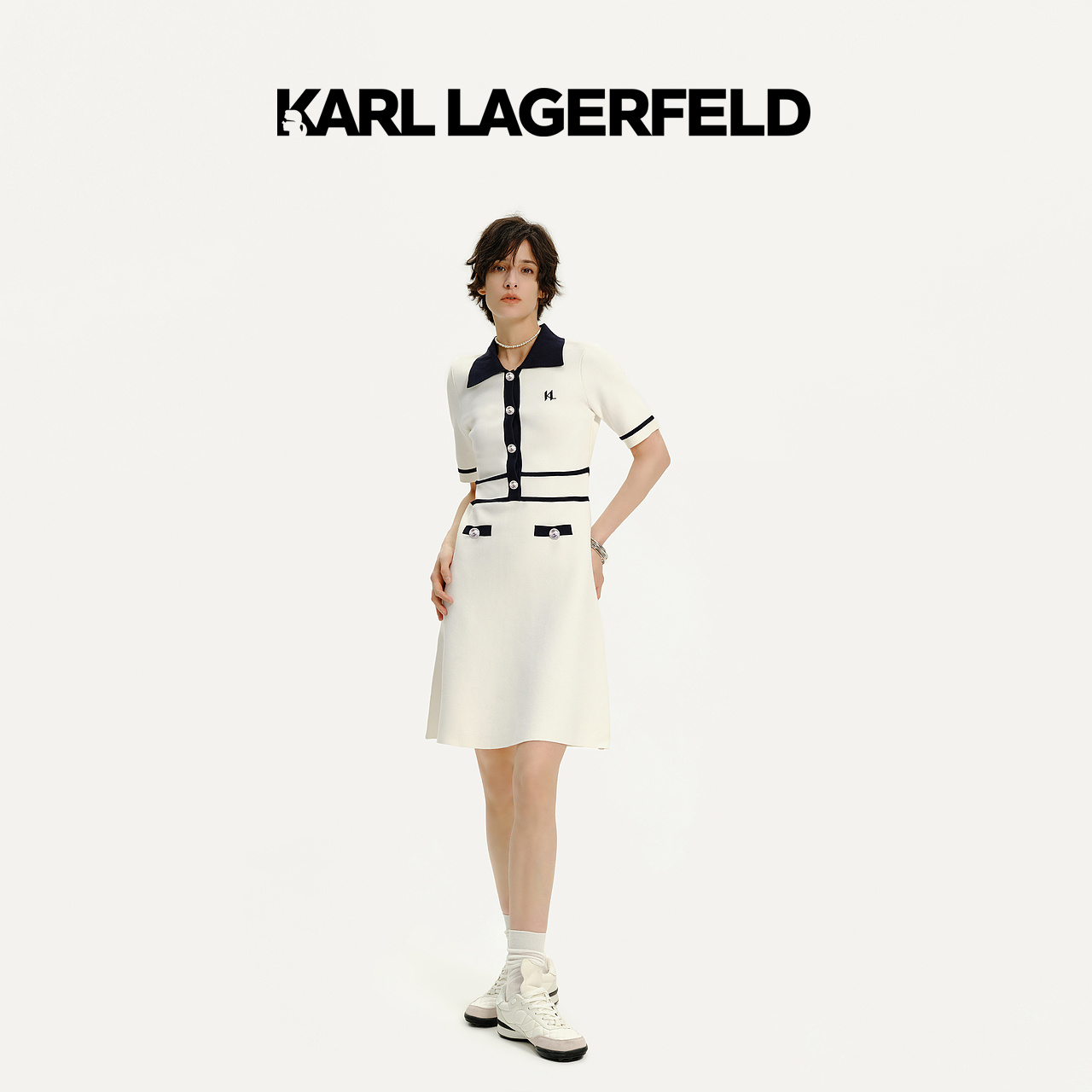 【大可专属】KARLLAGERFELD撞色提花针织连衣裙E41W1329