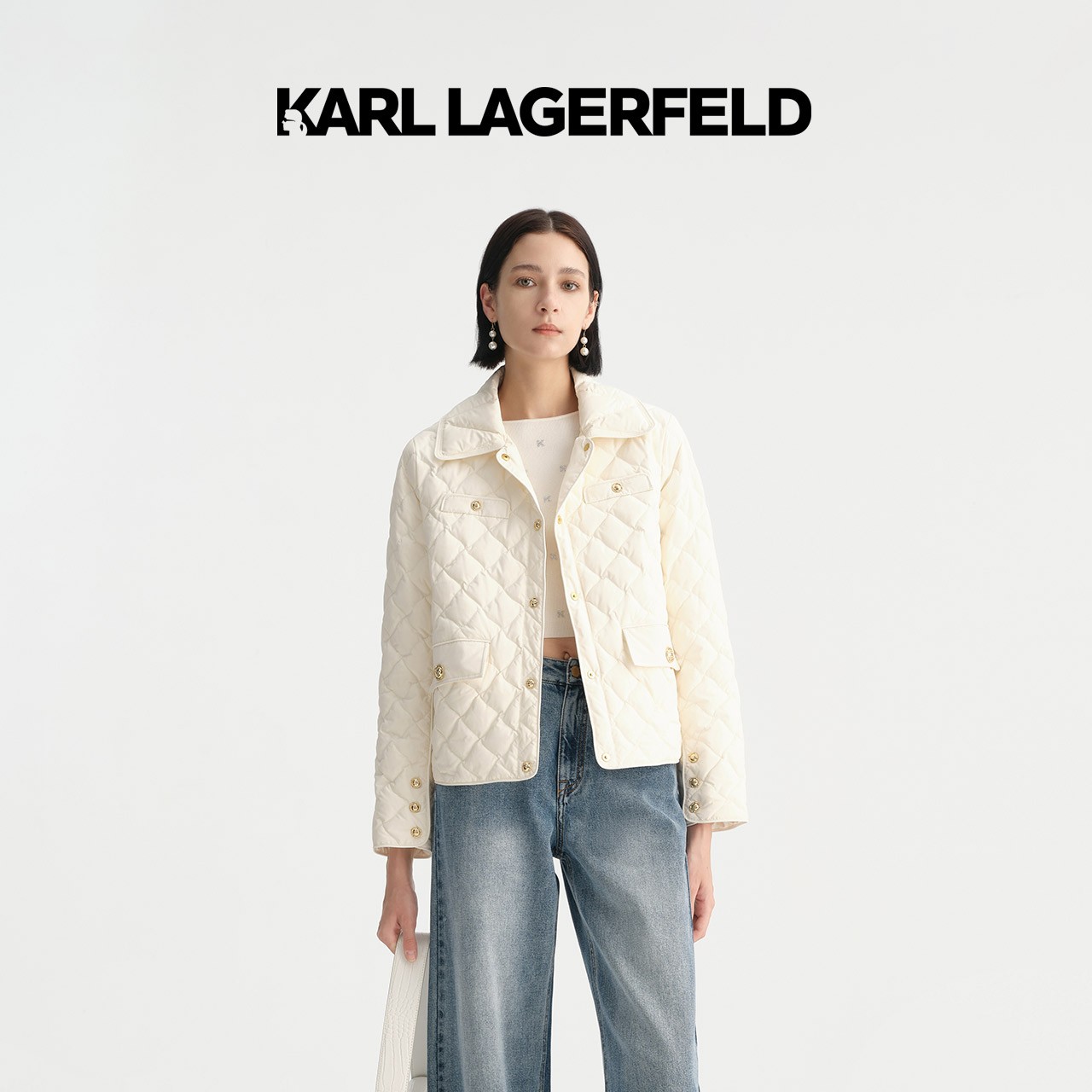 【晨粉专享价】KARLLAGERFELD秋季新款菱格羽绒外套K27E4001