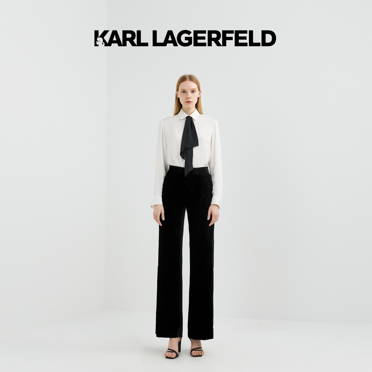 【官方】KARL LAGERFELD卡尔拉格斐气质飘带蚕丝白衬衫P21E1606