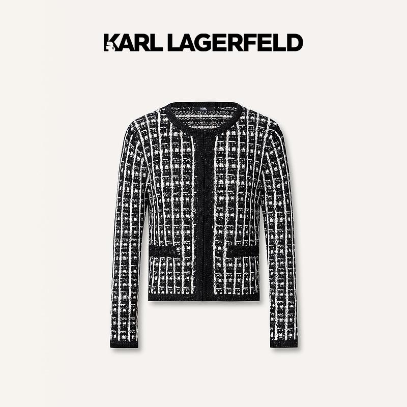 【官方】KARL LAGERFELD卡尔拉格斐春格纹小香风针织开衫E41W2039