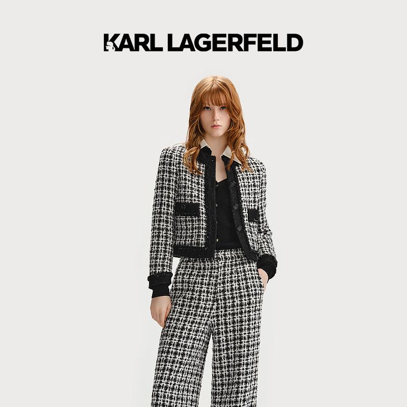 【晨粉专享价】KARL LAGERFELD23秋黑白格纹粗花呢外套236L1409