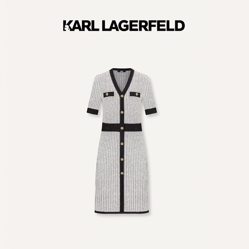 【大可专属】KARLLAGERFELD春黑白撞色针织连衣裙E42W1357