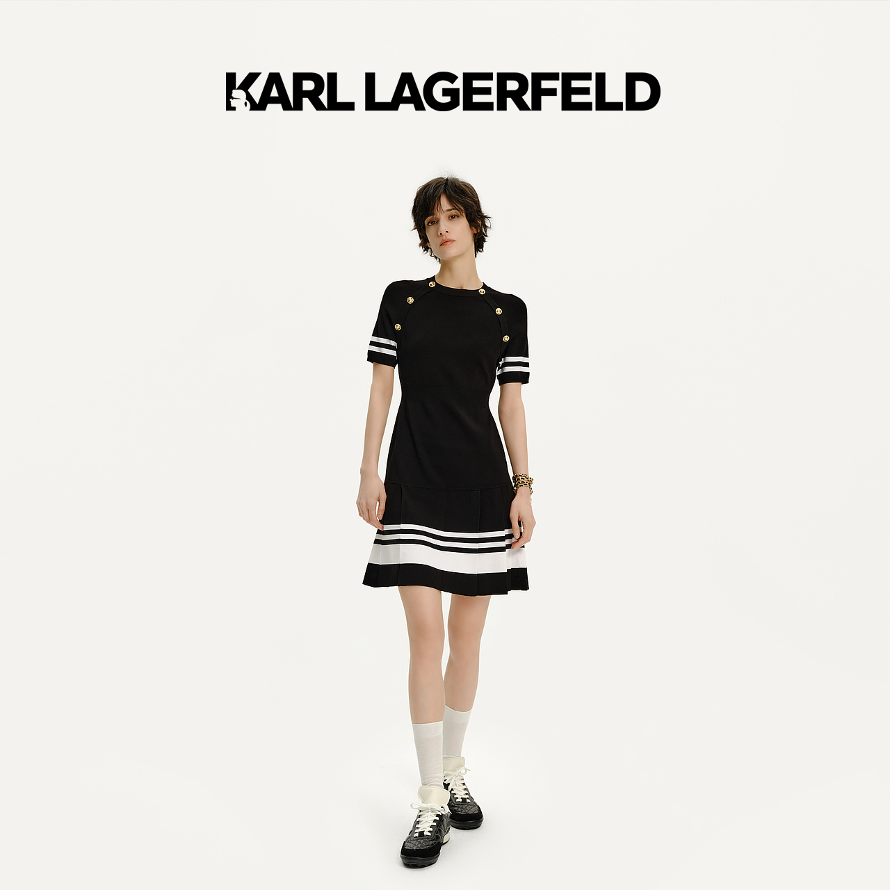 【小白专属】KARL LAGERFELD卡尔拉格斐款黑白撞色连衣裙E42W1348