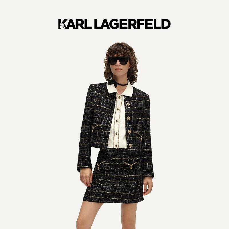 【官方】KARL LAGERFELD卡尔拉格斐春格纹花呢小香风外套M21E1571