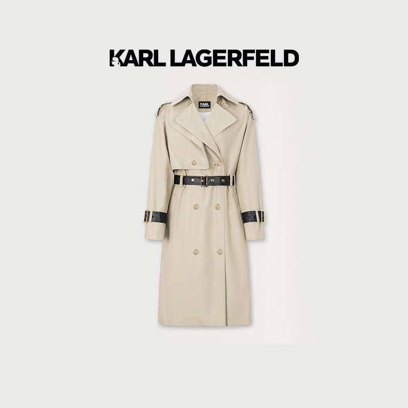 【雅丹风】KARL LAGERFELD卡尔拉格斐春秋经典长款风衣E37W1585