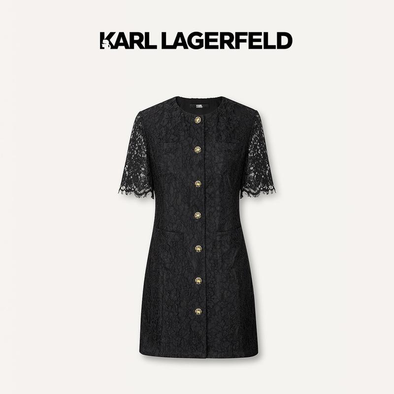 【大可专属】LAGERFELD卡尔拉格斐流苏袖蕾丝小黑裙E42W1300