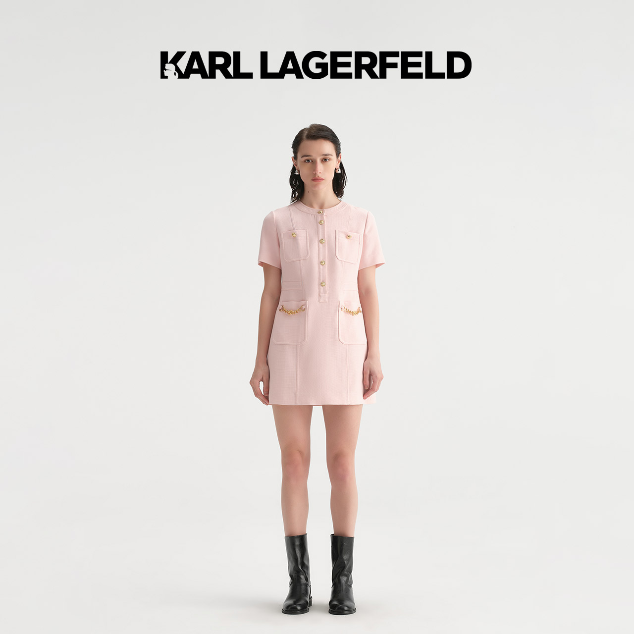 【官方】KARL LAGERFELD春新款女士链条小香连衣裙老佛爷M22E1398