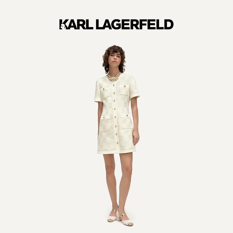 【官方】KARL LAGERFELD卡尔拉格斐花呢收腰小香风连衣裙M26E1303