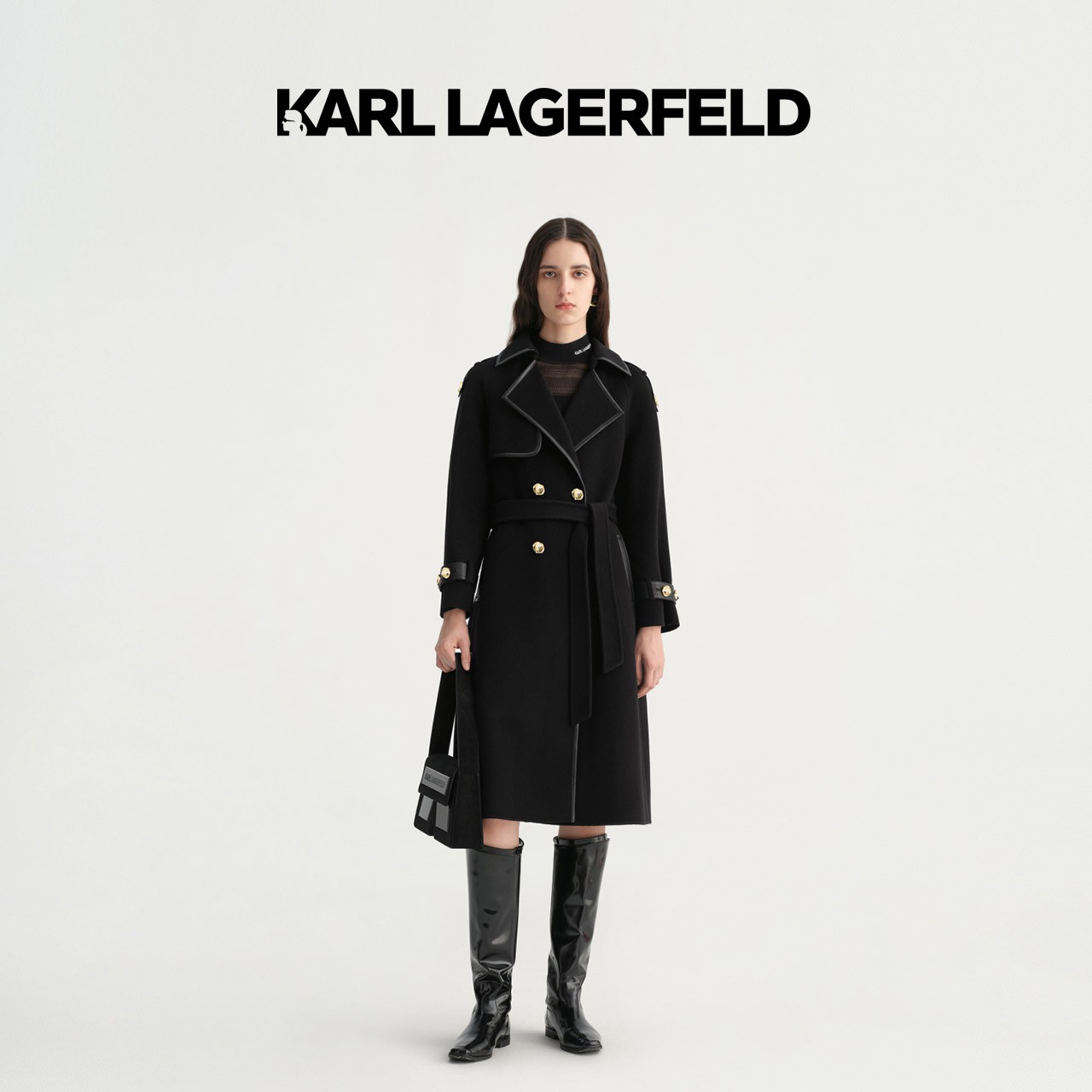 【官方】KARL LAGERFELD卡尔拉格斐秋季新款黑色式大衣E37W1504