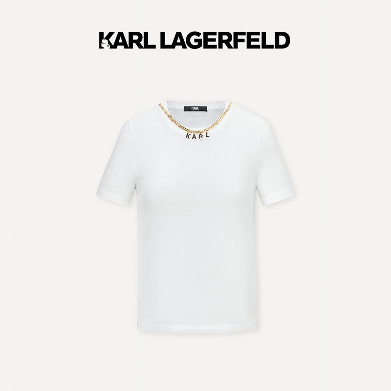 【搭搭专属】KARLLAGERFELD 春logo链条装饰T恤E41W1704