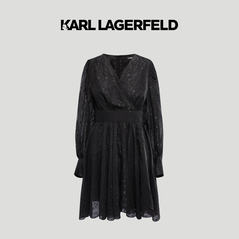 【优价】KARL LAGERFELD卡尔拉格斐2022秋冬提花纱连衣裙221L1345
