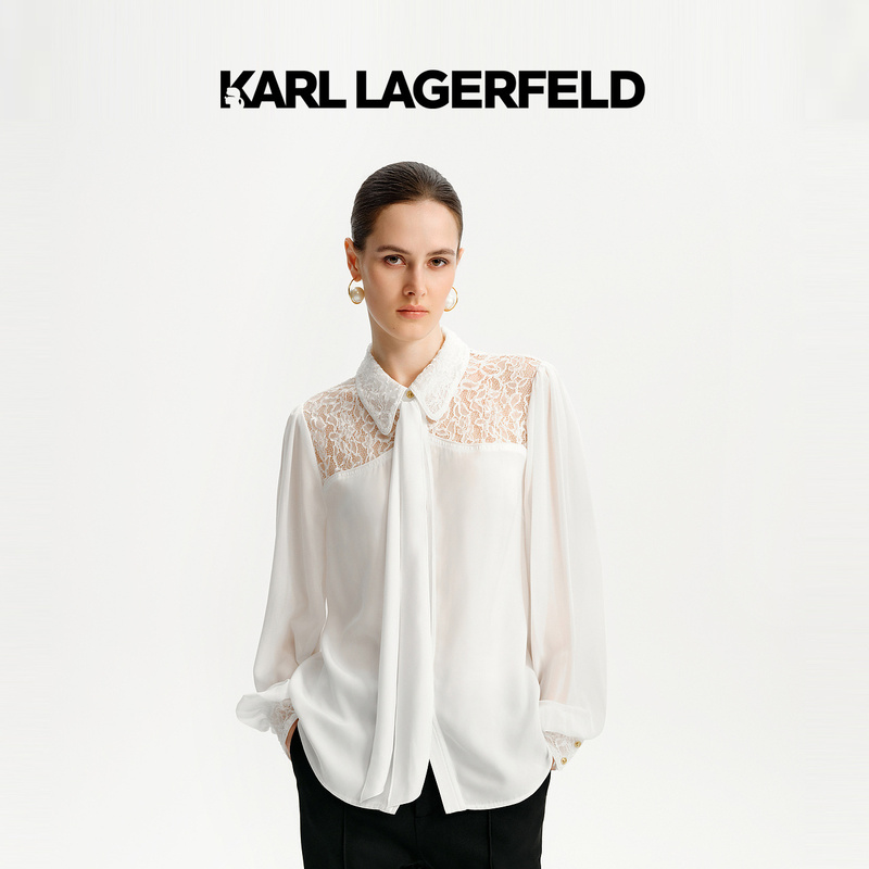 【晨粉专享价】KARL LAGERFELD秋蕾丝拼接衬衫老佛爷K26E1602