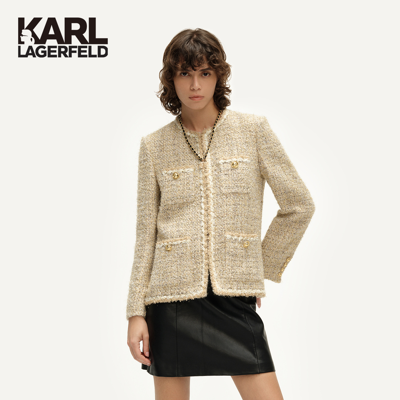 【官方】KARL LAGERFELD卡尔拉格斐秋冬撞色四袋小香风外套K26E1504