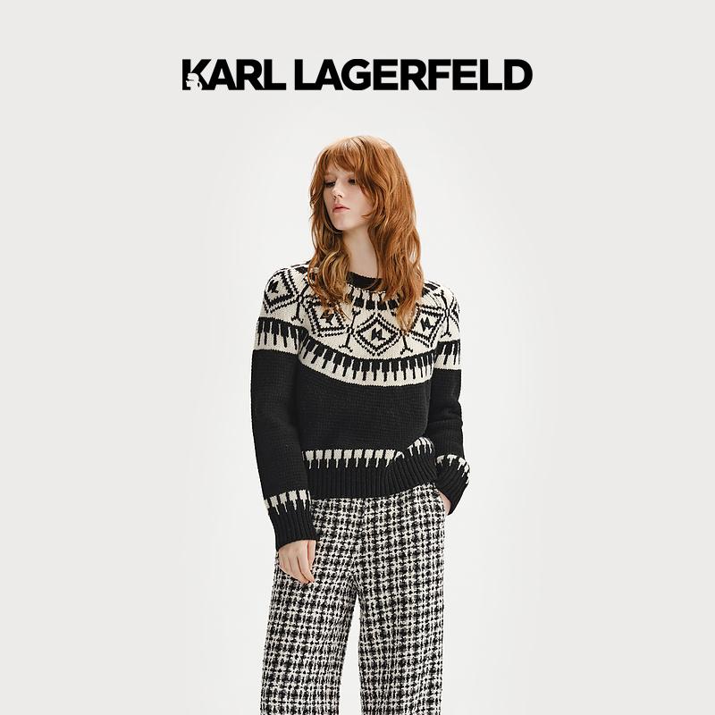 【banjour专属】KARL LAGERFELD2023秋黑白提花套头衫236L2010