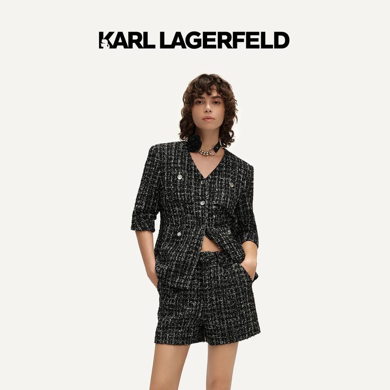 【星线好物】KARL LAGERFELD 早春花呢V领短袖外套E42W1531