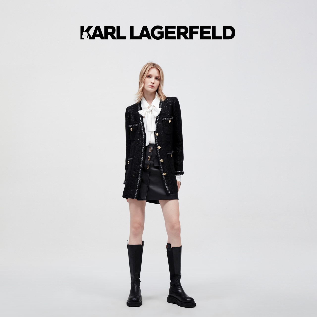 【李老板专属】KARL LAGERFELD 经典小香风镶边直筒大衣M27E1543