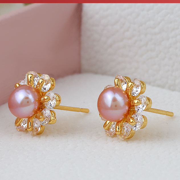 【太阳花】5-6mm淡水无核珍珠合金耳钉气质 非基地发货 DEH00736