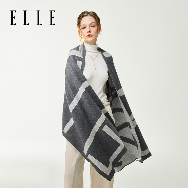 ELLE女士提花针织大围巾秋冬时尚百搭双面可披加厚保暖35WE27023