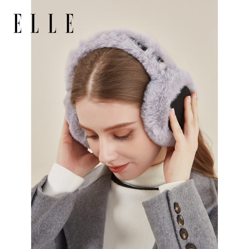ELLE秋冬拼色保暖耳罩简约毛绒防冻耳捂柔软舒适防风34WE95012