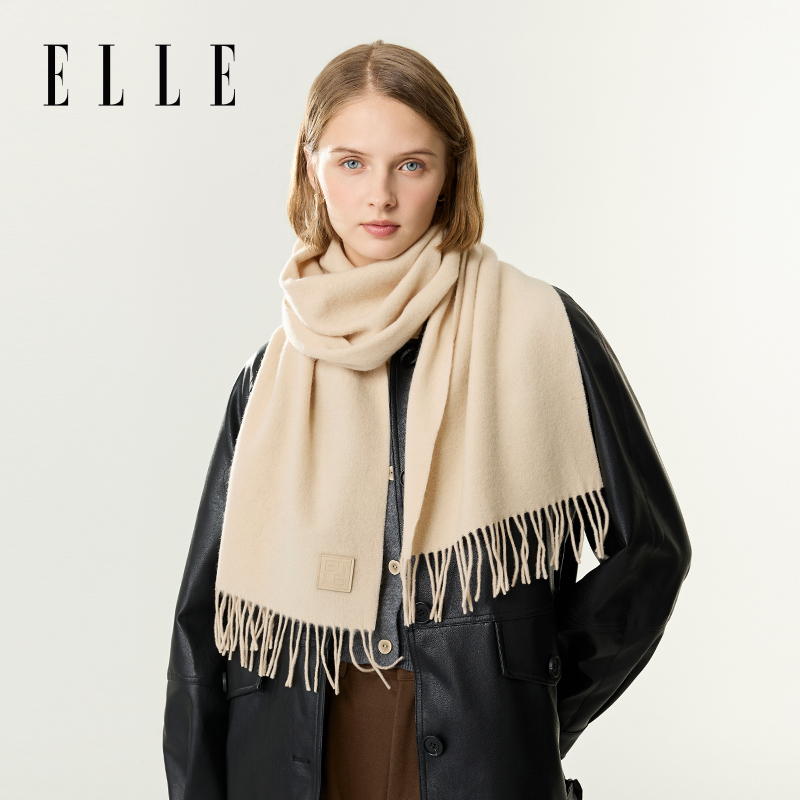 【礼盒装】ELLE羊毛山羊绒围脖冬户外纯色保暖送礼女围巾35WE25010