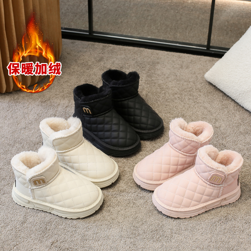 回力瑞女童雪地靴冬季2023款皮毛一体防水儿童靴子中大童加厚棉鞋