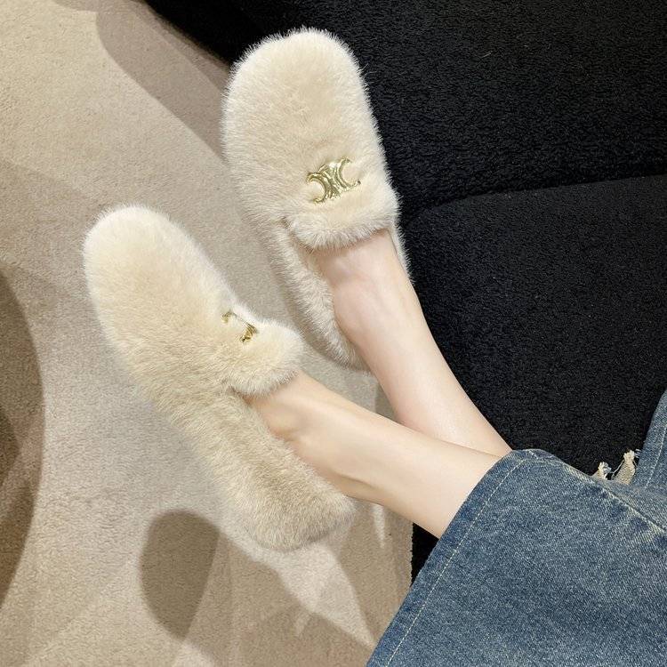 回力瑞女鞋巷往厚底增高仙女高级感加绒毛毛鞋女冬外穿一脚蹬豆豆