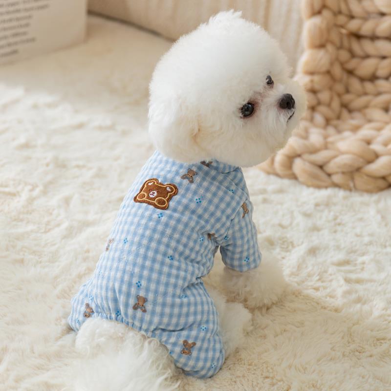 宠物小狗狗衣服装棋盘格小熊四脚棉衣保暖比熊泰迪小型犬秋季