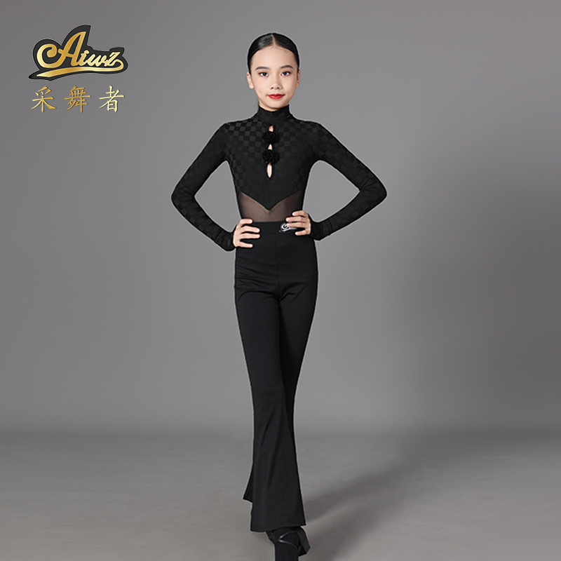 采舞者拉丁舞服女童2024秋冬新款长袖高级感连体上衣练功服裤子