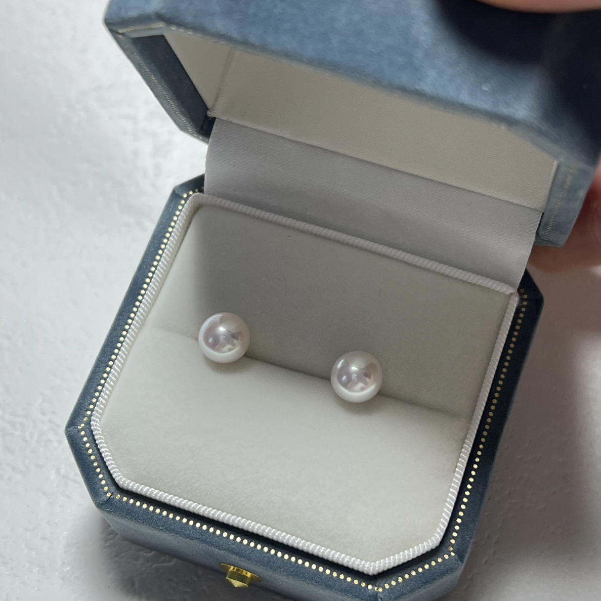 经典简约淡水珍珠7-8mm圆极光S925银耳钉耳饰