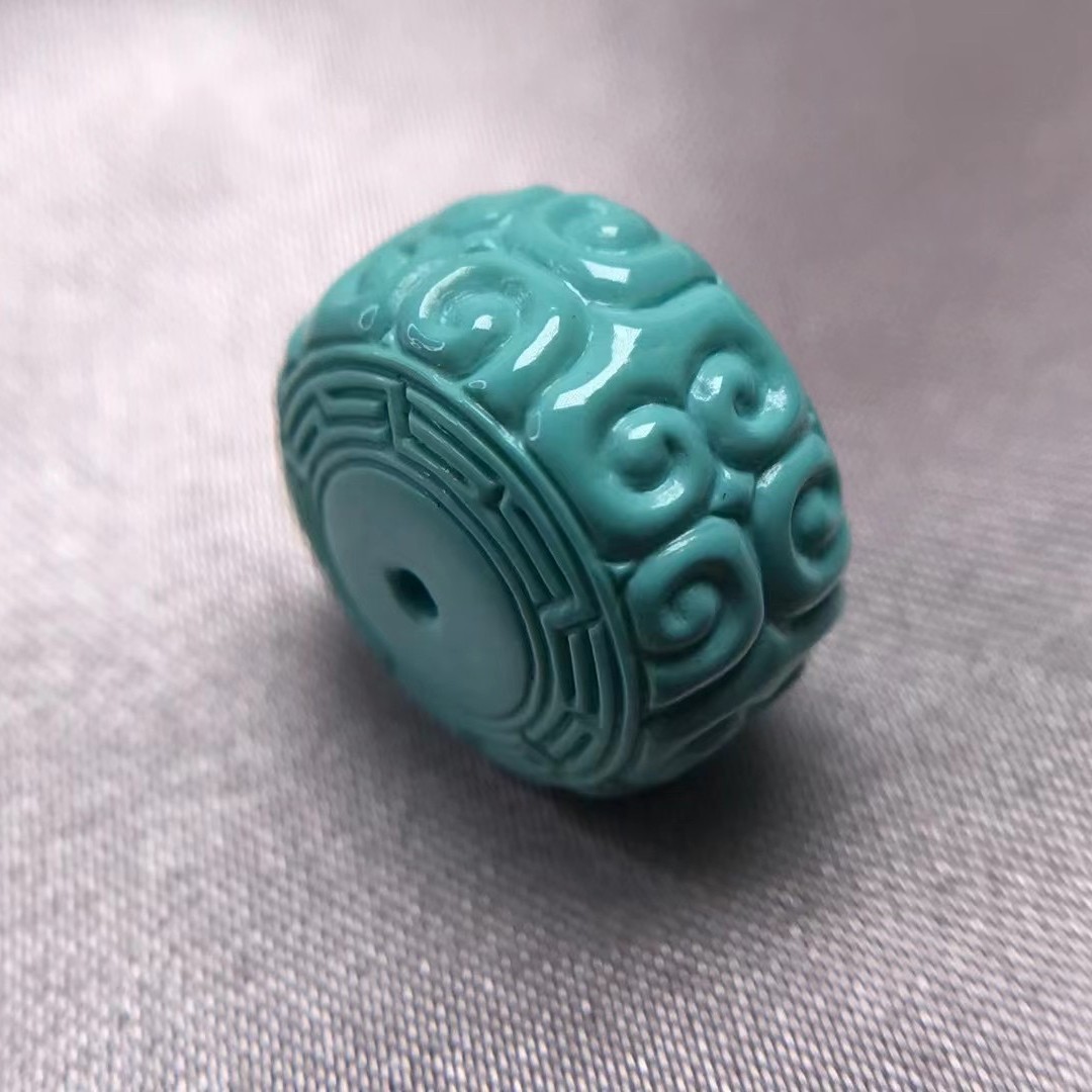 原矿绿松石回纹鼓珠老型珠直切散珠配饰手串手链佛珠顶珠绿松配珠