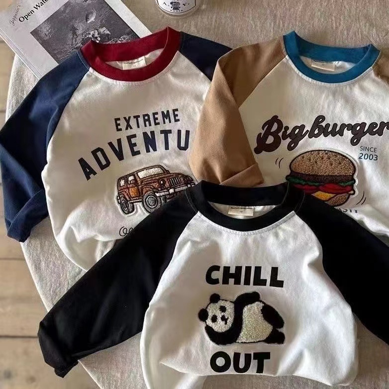 【亏米起量】童装新款长袖打底衫卡通拼接上衣男童儿童打底衫长袖