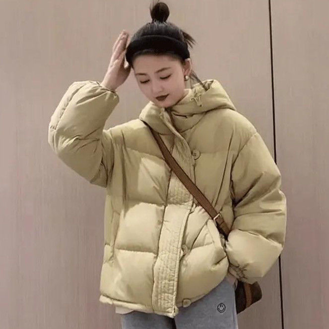 东大门羽绒服女短款2023年新款韩版宽松连帽小个子加厚面包服外套