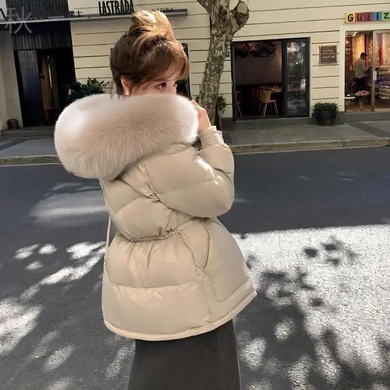 秋季东大门2023新款羽绒服女中长款大毛领白鸭绒收腰加厚外套